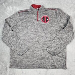 Marvel Deadpool Pullover Mens Large Gray Red Quarter Zip Sweater Mad Engine Logo